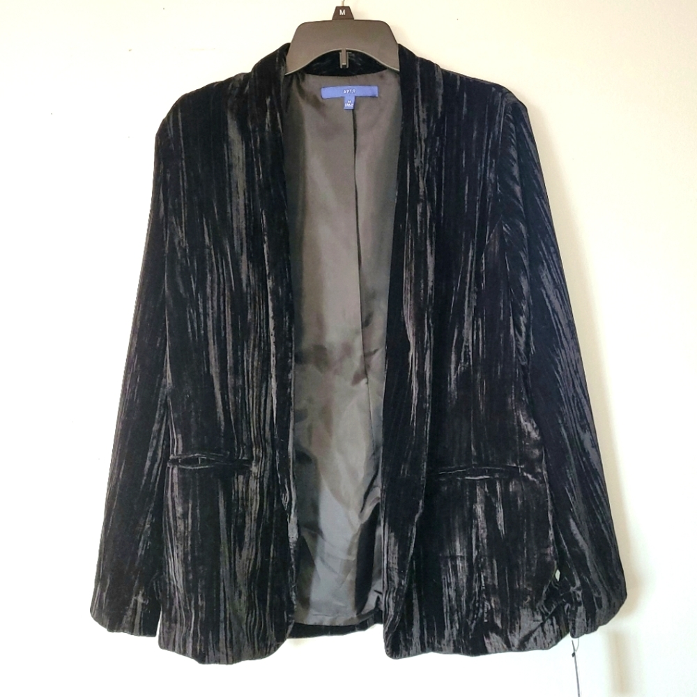 Open Front Velour Textured Blazer